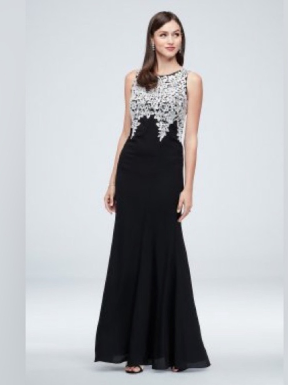Elegant Black and White Lace Evening Gown
